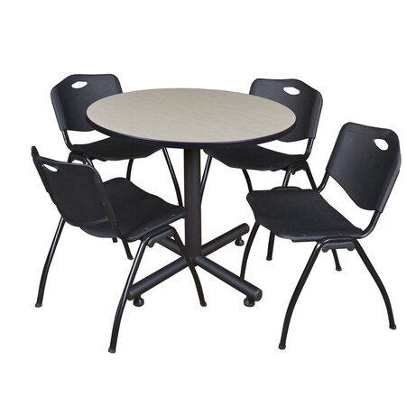 Kobe Kobe Round Table & Chair Set, Wood, Metal, Plastic Top, Maple TKB36RNDPL47BK